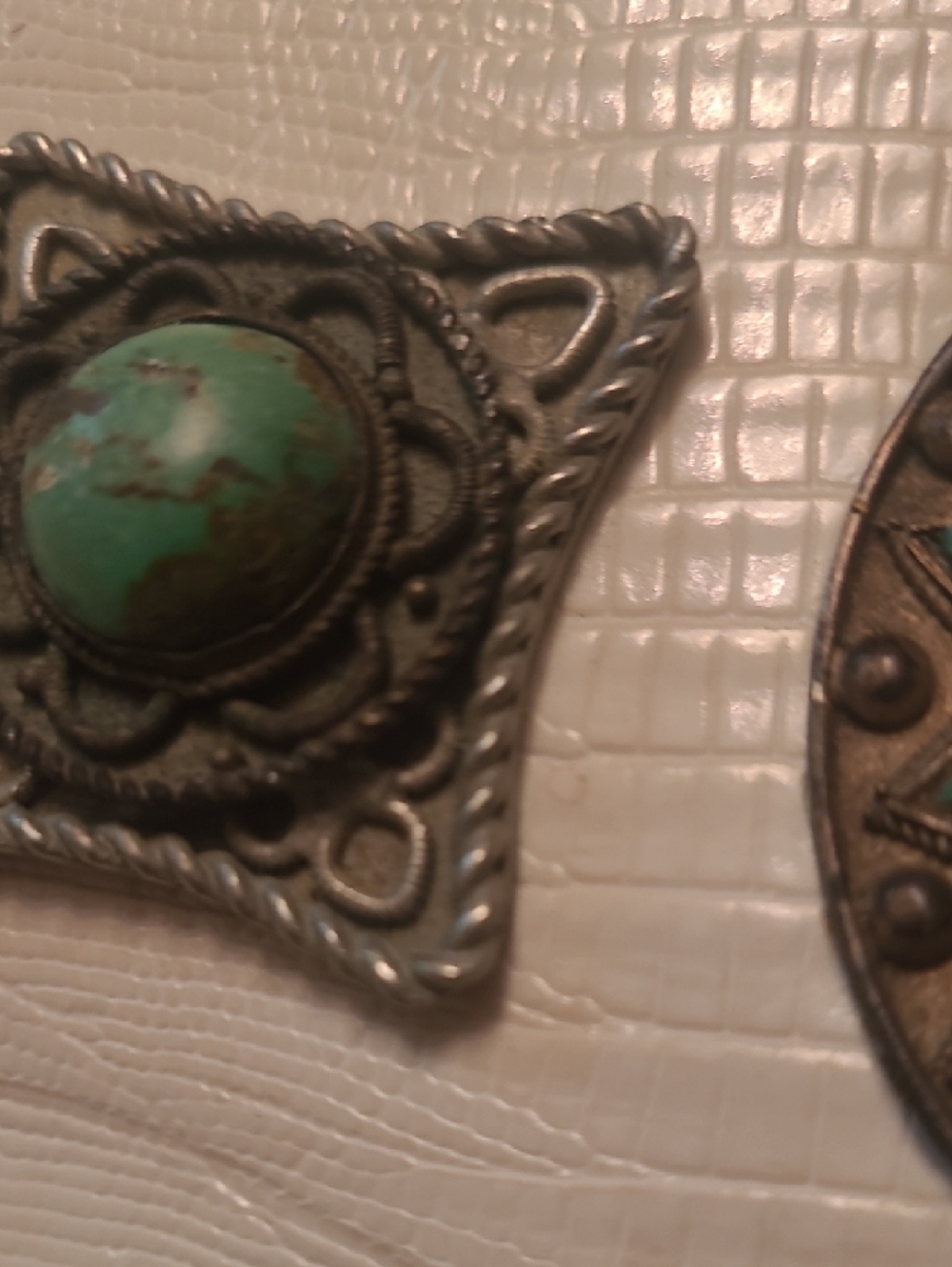 White Leather Croc Crossbody with Turquoise Medallion Accents - Picture 10 of 10